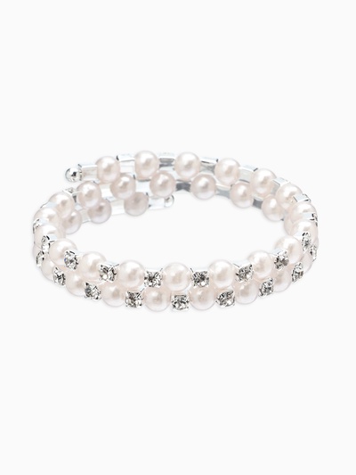 Браслет-пружинка «Жемчуг. Жемчужный ряд», d=6.5 см, стразы, белый в серебре