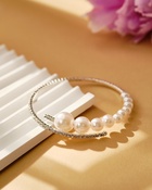 Браслет с жемчугом «Жемчуг» на убывание, d=6.5 белый в серебре - Фото 6