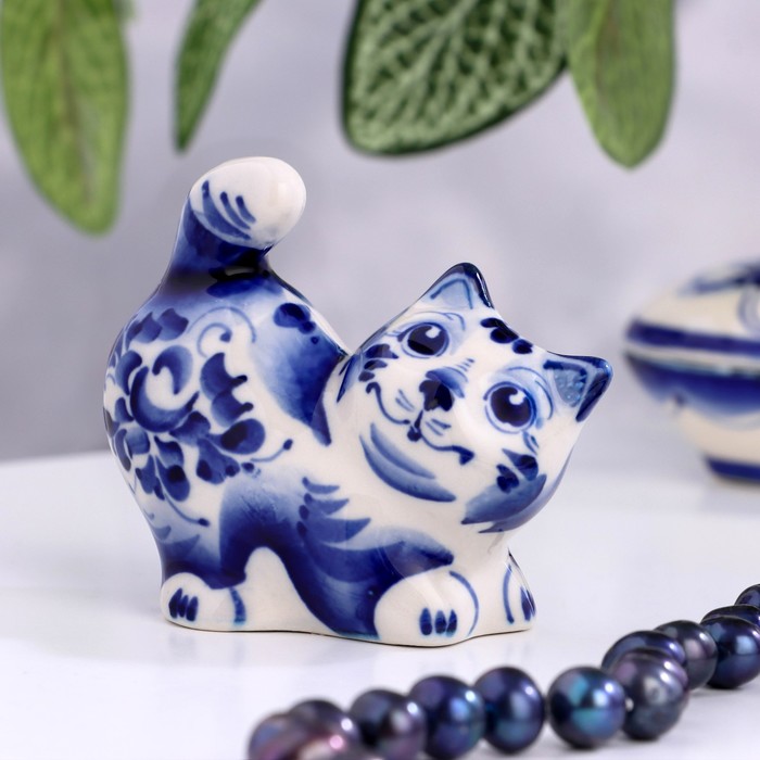 Сувенир гжель «Кот Васька», бело-синий,керамика, 7 см, - Фото 1