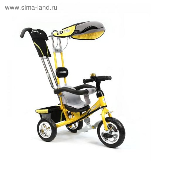 велосипед LEXX Trike 3-кол.пласт.кол.10"/8", тяга, упр.ручка, страхов.обод., памперс, рюкзак, желт G - Фото 1