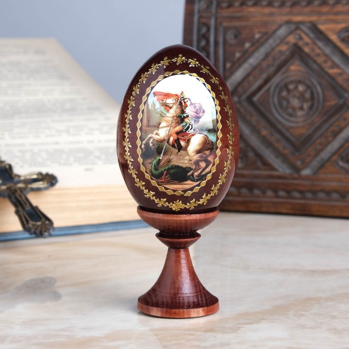 Сувенир Яйцо на подставке икона "Георгий победоносец" - Фото 1