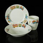 Набор детской посуды "Паровозик", 3 предмета: тарелка 17,5 см, миска 250 мл (d=17,5 см), кружка 260 мл - Фото 1