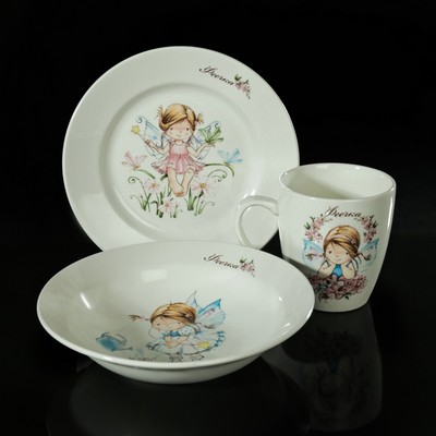 Набор детской посуды "Феечки", 3 предмета: тарелка 17,5 см, миска 250 мл (d=17,5 см), кружка 260 мл, рисунок МИКС