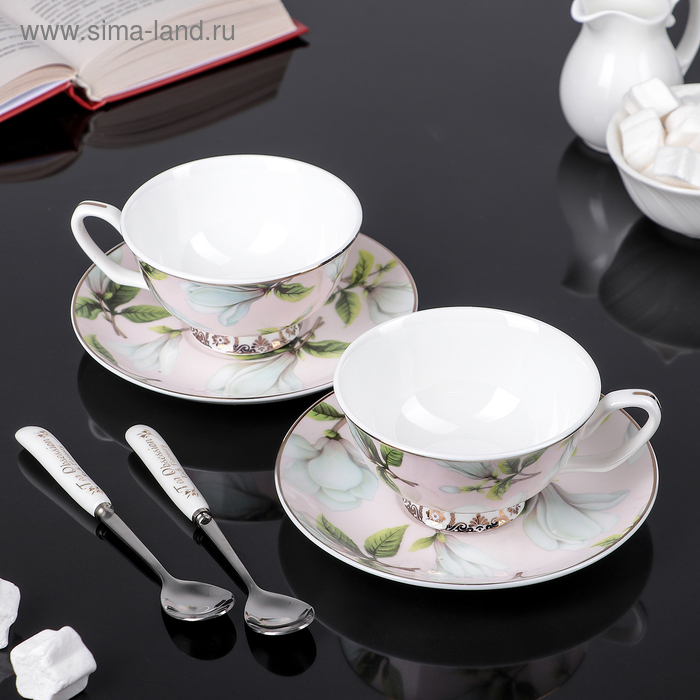 Сервиз чайный "Нежность", 6 предметов: 2 чашки 250 мл, 2 ложки, 2 блюдца - Фото 1