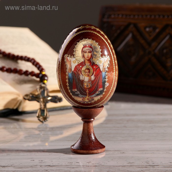 Сувенир Яйцо на подставке икона "Божья Матерь Неупиваемая чаша" - Фото 1