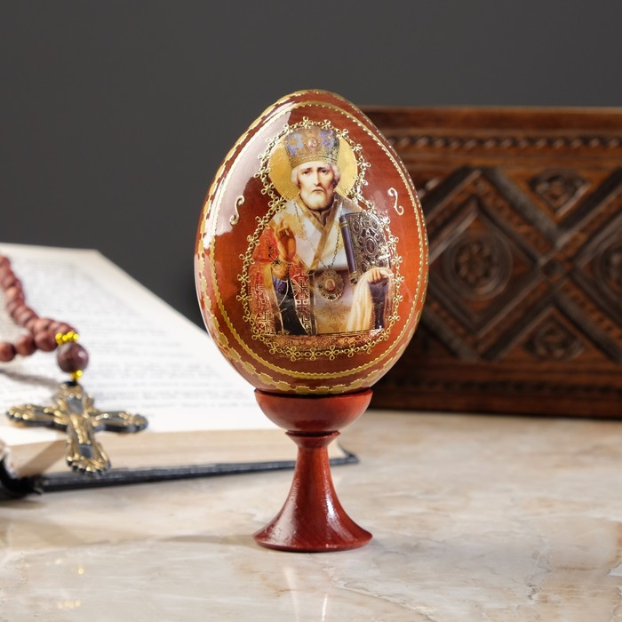 Сувенир Яйцо на подставке икона "Николай Чудотворец" - Фото 1