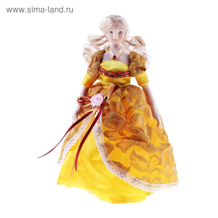 кукла керамика Лаура в кружевном золотистом платье 23 см - Фото 1