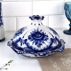 Блинница с крышкой «Цветок», блюдо, 24×15 см, фарфор, гжель - Фото 1