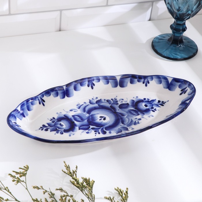 Селедочница «Рыбка», блюдо фарфор, гжель,28.5×13.5×4 см - Фото 1