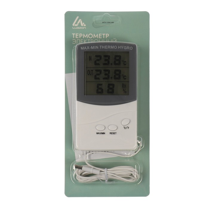 Термометр Luazon LTR-07, электронный, 2 датчика температуры, датчик влажности, белый - фото 1881733319