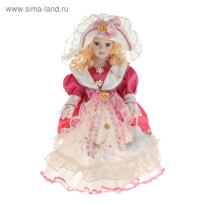 Кукла коллекционная "Барышня Юлия в шляпке" кружевное красное платье, 41 см - Фото 1