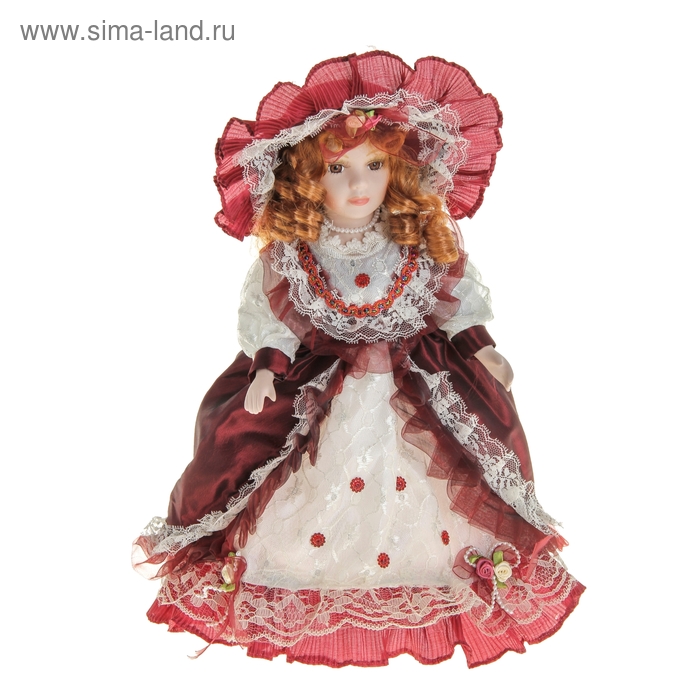 Кукла коллекционная "Клодия в шляпке с зонтиком" бордовое платье, 41 см - Фото 1