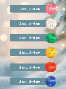 Ёлочные игрушки «Золотая нить», шары новогодние, d=4 см, набор 6 шт., МИКС