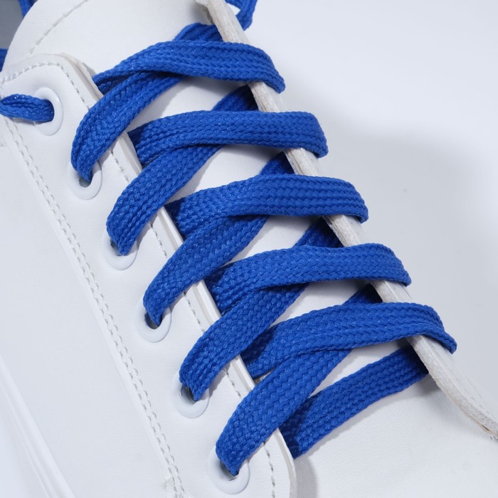 Шнурки для обуви, пара, плоские, 7 мм, 120 см, цвет синий - Фото 1
