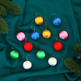 Ёлочные игрушки «Текстильный глянец», шары новогодние, набор 12 шт., d=3 см, МИКС (комплект 3 шт)