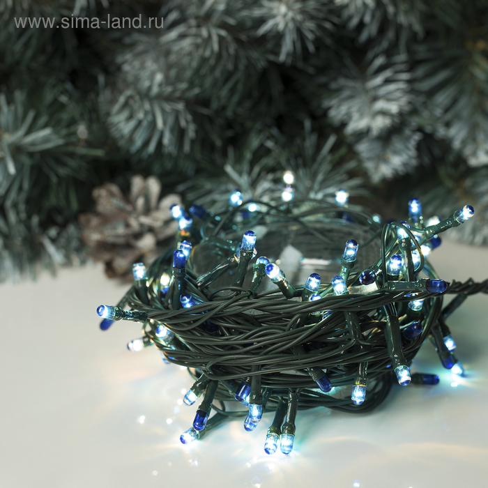 НИТЬ, 4.5 м, Н.Т. 100 ламп, 220V, контр. 8 режимов, СИНИЙ - Фото 1