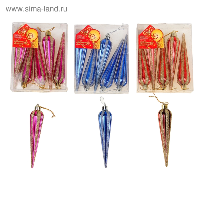 Украшение ёлочное "Сосулька в полоску" (набор 6 шт) 12 см микс - Фото 1