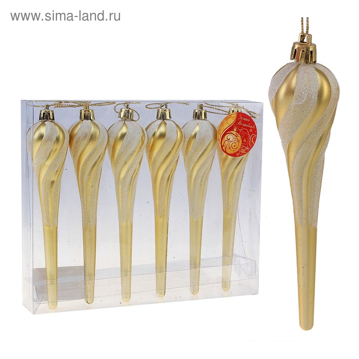 Украшение ёлочное "Сосулька - снежный изгиб" (набор 6 шт) 16 см - Фото 1