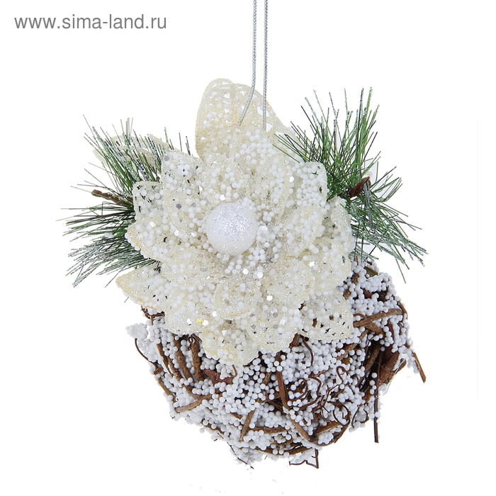 Шар пластик декор d-8 см "Снежный цветок" - Фото 1