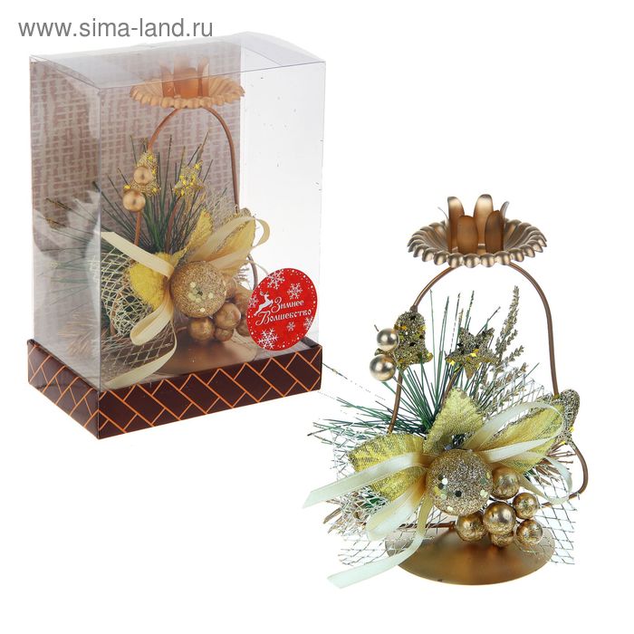 подсвечник на одну свечу 13,5*18 см золотой овал - Фото 1