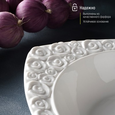 Салатник Magistro «Роза Бланш», 740 мл, d=25 см, фарфор, белый