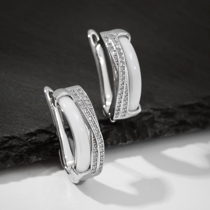 Серьги керамика «Сплетение», цвет белый в серебре - Фото 1