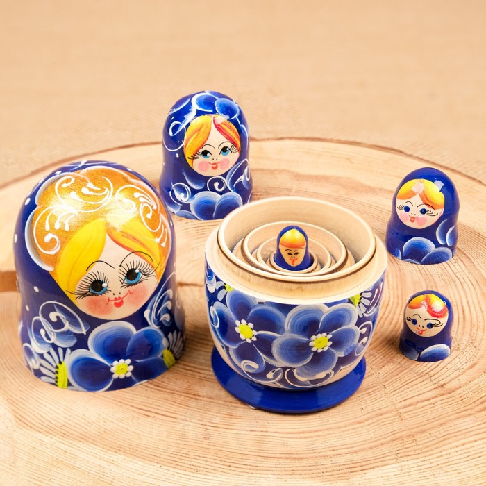 Матрёшка 5-ти кукольная "Нина" синяя , 13см, ручная роспись. - фото 1885113070