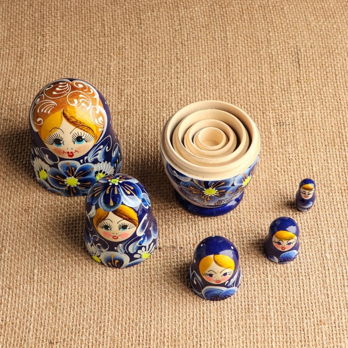 Матрёшка 5-ти кукольная "Нина" синяя , 13см, ручная роспись. - фото 1885113073