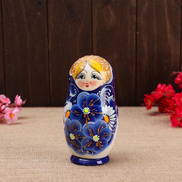 Матрёшка 5-ти кукольная "Нина" синяя , 13см, ручная роспись. - фото 1907186876
