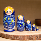 Матрёшка 5-ти кукольная "Нина" синяя , 14-15см, ручная роспись. - фото 4609359