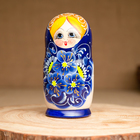 Матрёшка 5-ти кукольная "Нина" синяя , 14-15см, ручная роспись. - Фото 3