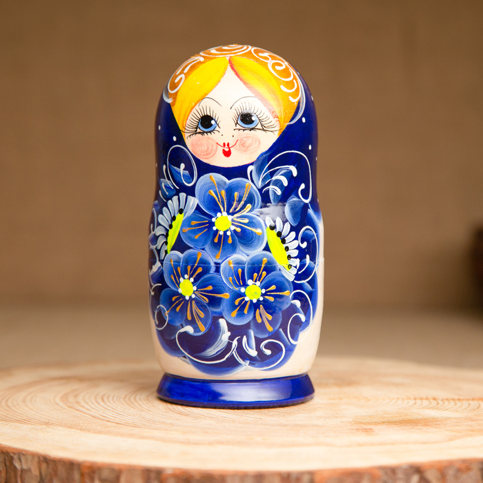 Матрёшка 5-ти кукольная "Нина" синяя , 14-15см, ручная роспись. - фото 1885113089