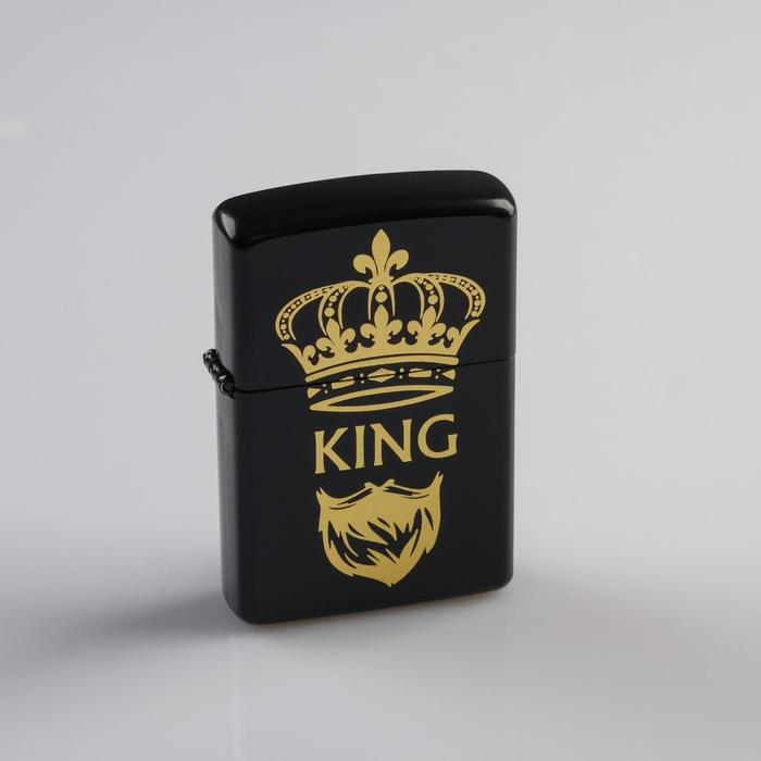 Зажигалка бензиновая  "KING" в подарочной коробке, чёрная - Фото 1