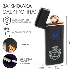 Зажигалка электронная "Победитель №1 по жизни", USB, спираль, 3 х 7.3 см, черная 5244317