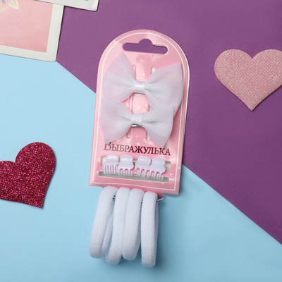 Набор для волос Выбражулька «Катерина», 2 зажима, 4 крабика, 4 резинки, бантики, белый