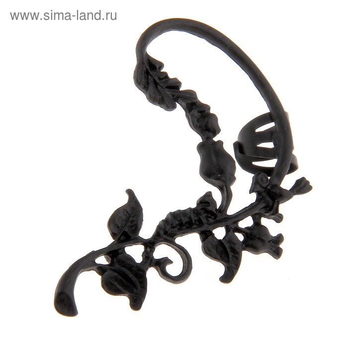 Серьга «Кафф» цветы, цвет черный - Фото 1