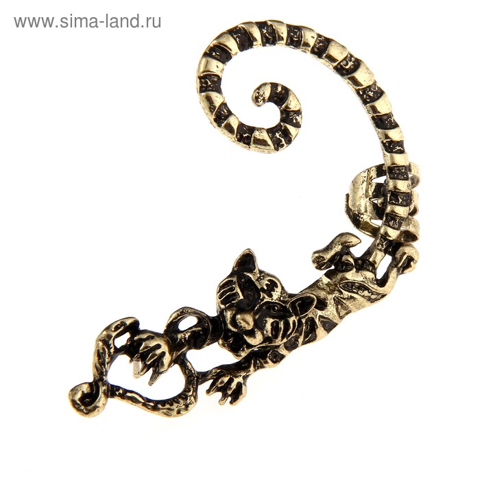 Серьга «Кафф» тигр, цвет черненое золото - Фото 1