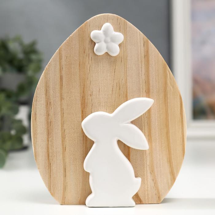 Сувенир керамика, дерево &quot;Белый кролик с цветочком&quot; 15х3,6х12,6 см