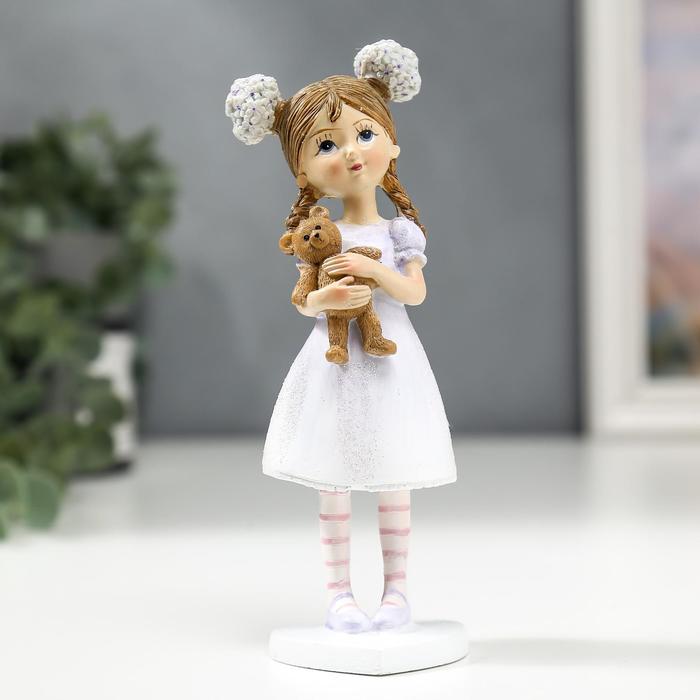 Фигурка полистоун «Малышка с цветами в волосах, с мишкой», 16×4.5×5.5 см - Фото 1