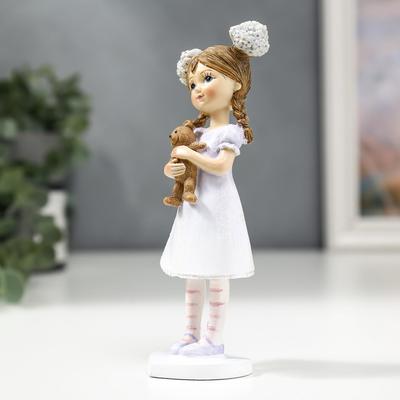 Фигурка полистоун «Малышка с цветами в волосах, с мишкой», 16×4.5×5.5 см