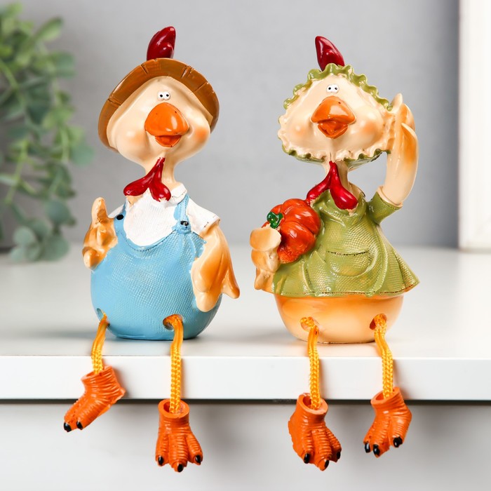 Фигурка полистоун «Курочка в косыночке. Петушок в шляпке», длинные ножки, 21.5×10.5×8.5 см, МИКС - Фото 1