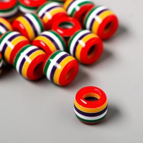 Бусины для творчества пластик "Полосатый цилиндр с красным" набор 20 шт 1х1,2х1,2 см
