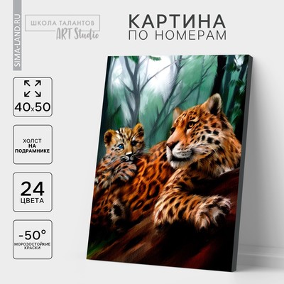 Картина по номерам на холсте с подрамником «Леопарды. Мама и малыш» 40 × 50 см