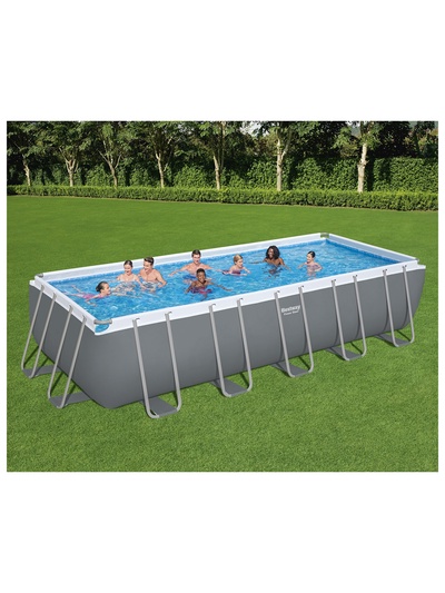 Бассейн каркасный Bestway Power Steel 5612B, 640×274×132 см, песчаный фильтр-насос, лестница, тент, диспенсер, прямоугольный