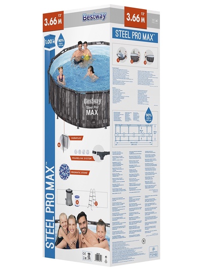 Бассейн каркасный Steel Pro Max, 366×100 см, фильтр-насос, лестница, круглый, 5614X Bestway