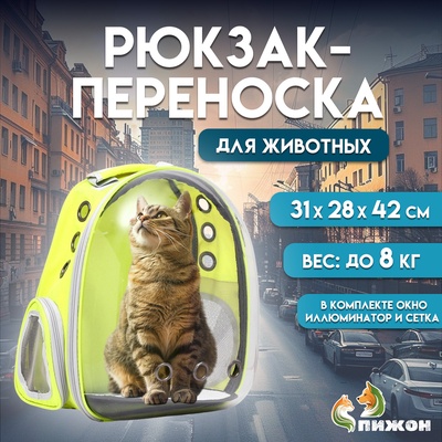 Рюкзак для переноски кошек и собак, прозрачный, 31 х 28 х 42 см, жёлтый