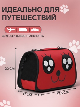 Сумка-переноска каркасная «Весёлый жук», размер S, 37.5×17×22 см, красная