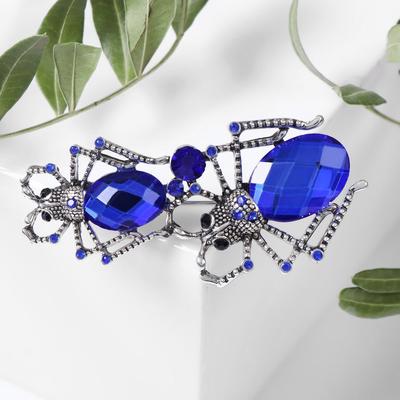Брошь «Паучки», цвет синий в серебре