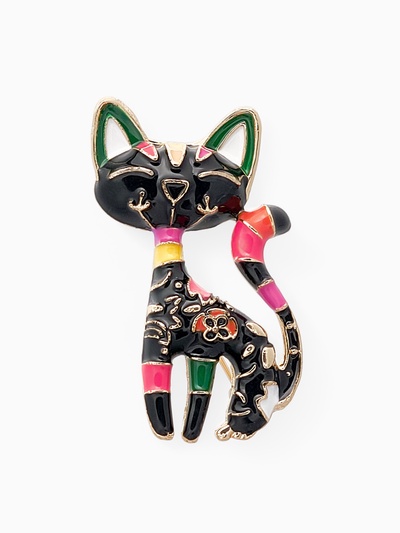 Брошь «Кошка» расписная, цвет чёрный в золоте