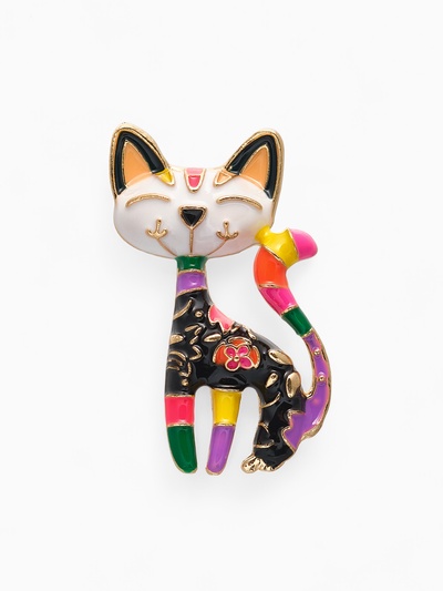 Брошь «Кошка» расписная, цветная в золоте